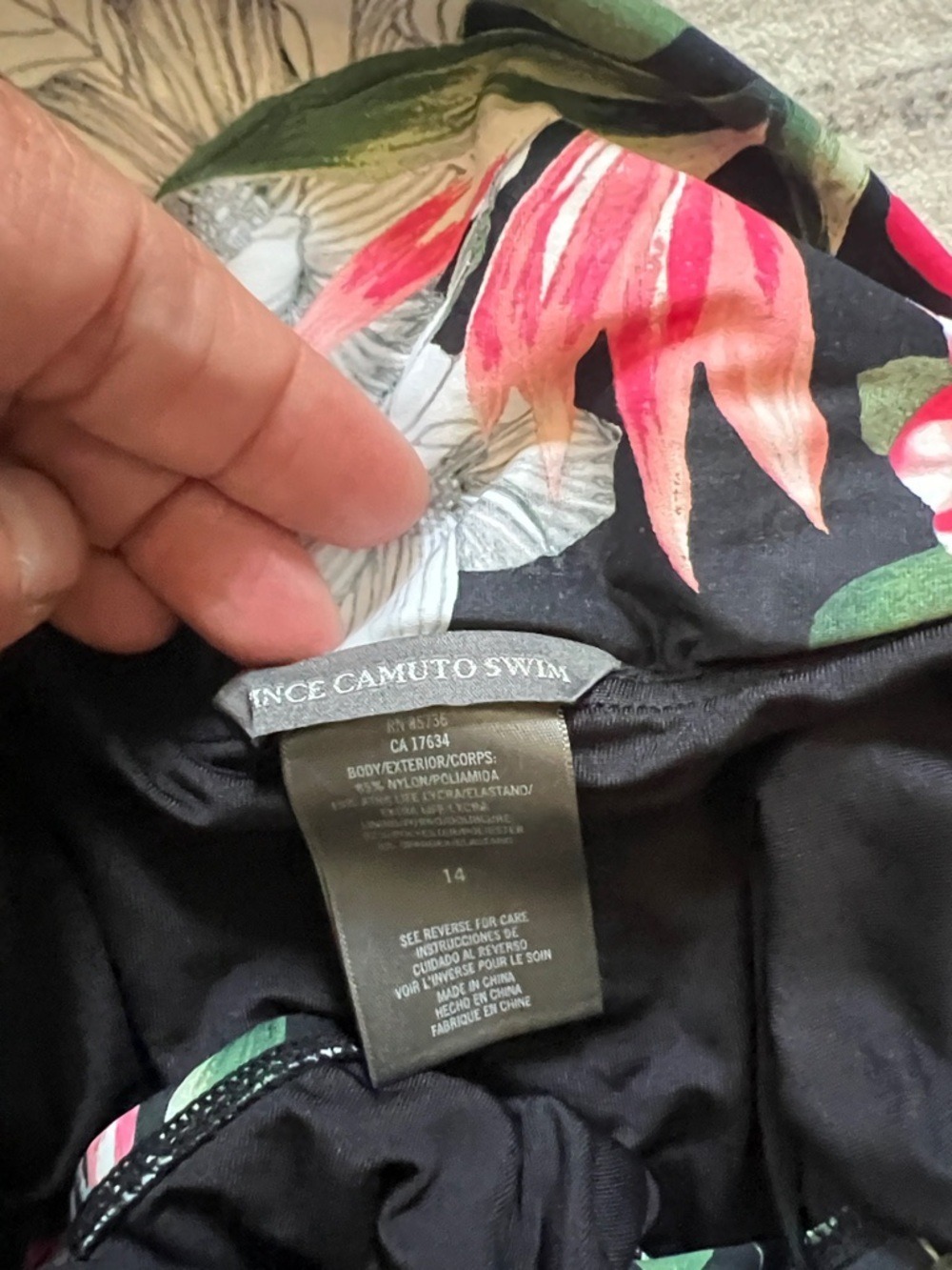 Vince Camuto Black One-Piece Swimsuit with Pink & White Floral Print - Picture 5 of 6
